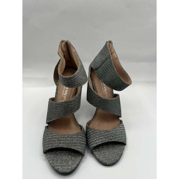 Christian Siriano Silver Shimmer Party Pumps 3.5" Heels Open Toe Ankle Strap 8 - Picture 4 of 10